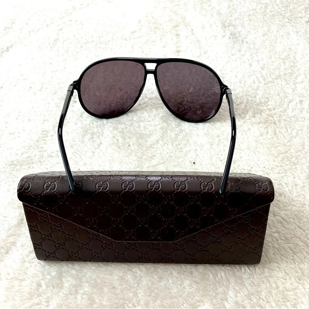 NWB Authentic Gucci GG 1646/s Unisex Aviator Sunglasses Black Brown - Picture 3 of 8